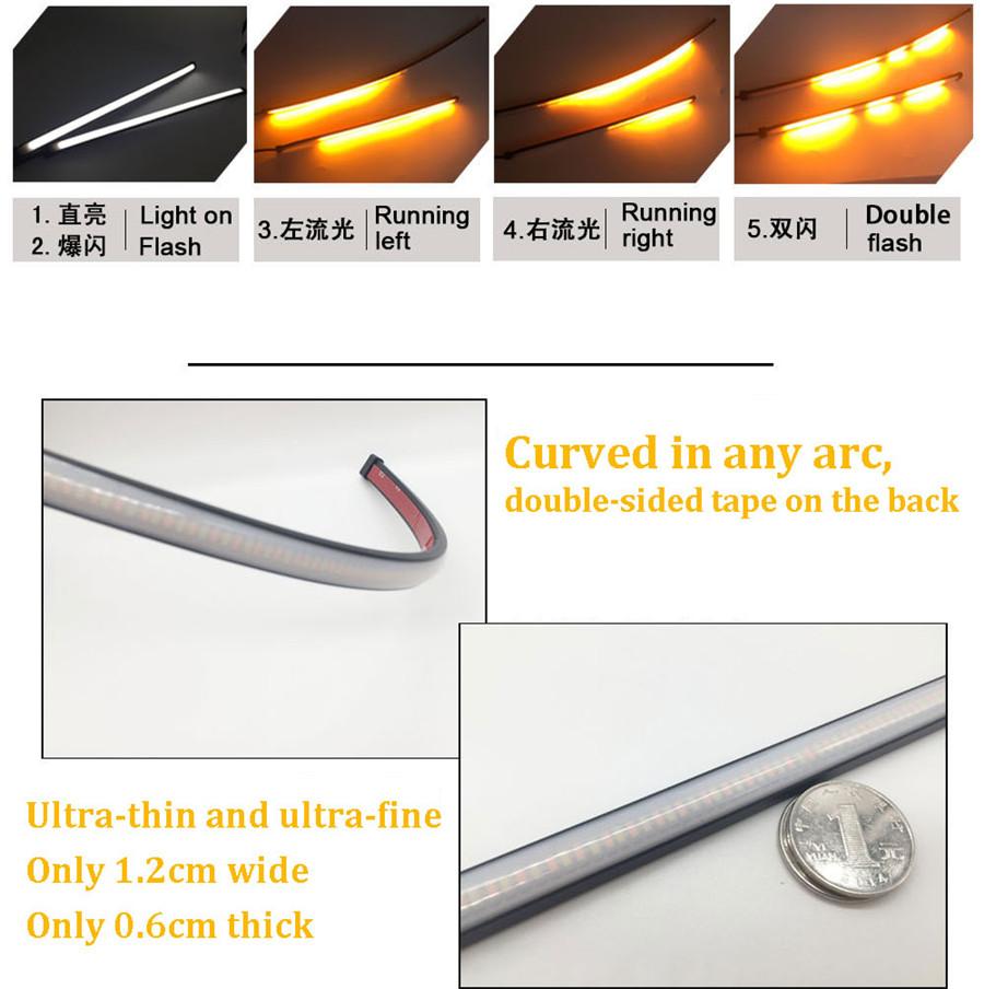 New Smoked Black 30cm Motorcycle Car Taillight Light Guide Two-color Yellow Flow