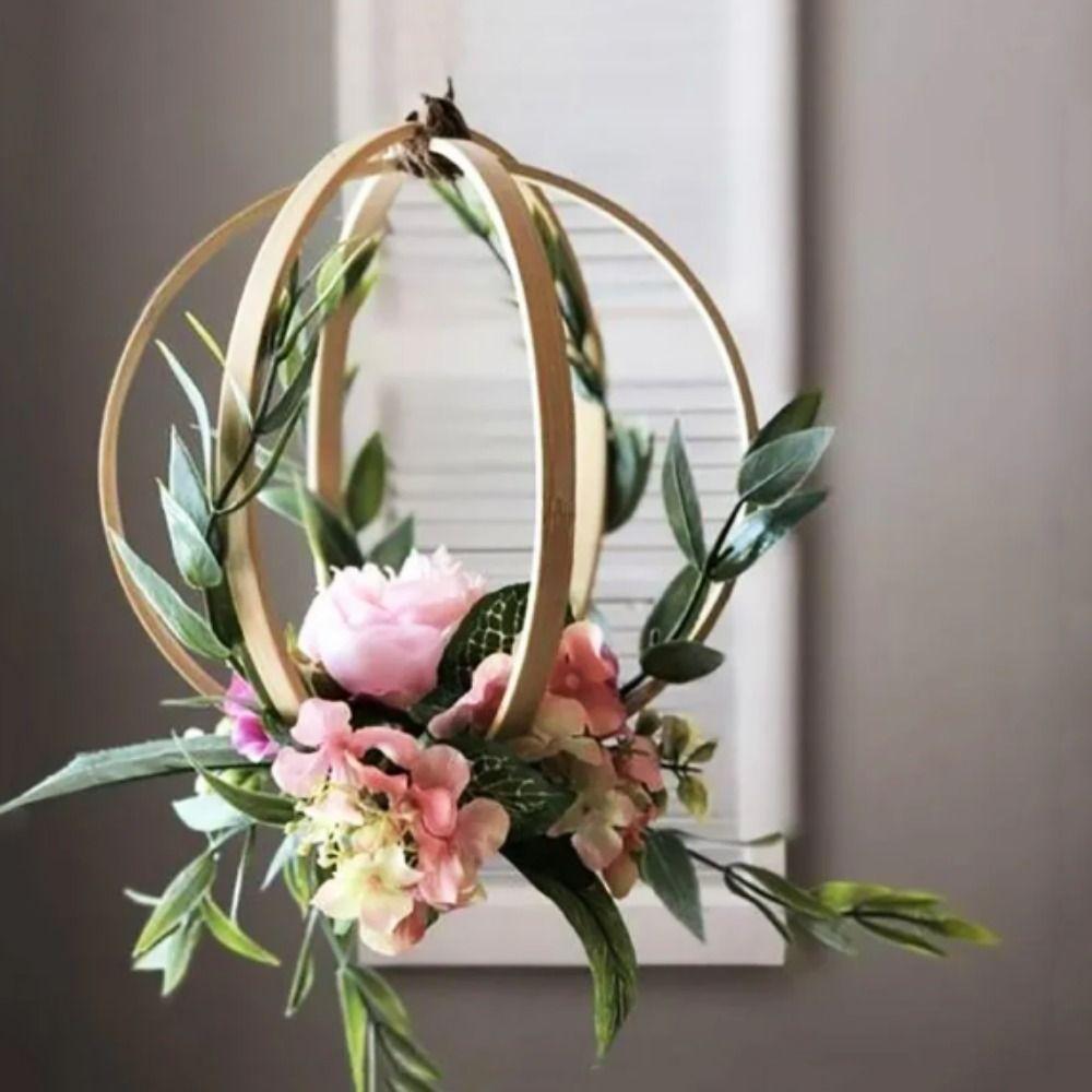 Bamboo Flower Wreath Ring Hanging Bamboo Hoop Frame DIY Craft Tools Bamboo Circle  Christmas