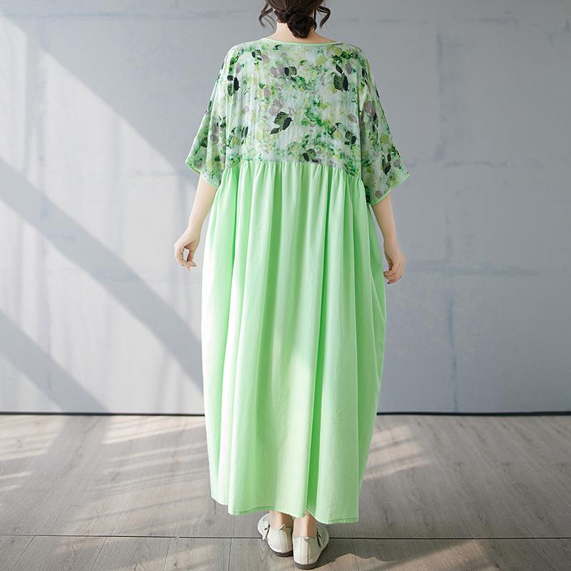 DIMANAF 2025 Лето Женское Новое Платье Большого Размера Комбинированное Базовое Повседневное Свободное Длинное Винтажное Платье Макси с V-образным вырезом и Плиссировкой