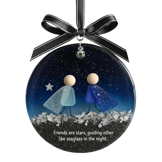 Украшение-дружба из морского стекла Круглое Ручной работы Украшение на елку из морского стекла с трогательным посланием Подарки дружбы для лучших друзей