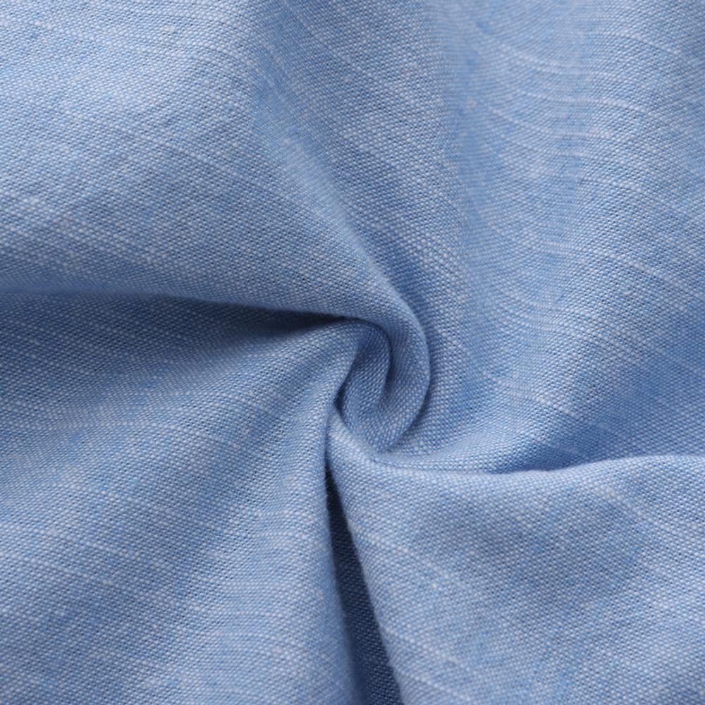 Мужская приталенная повседневная рубашка с длинным рукавом - Дышащая мягкая смесь хлопка и льна для весны/лета, воротник на пуговицах с левым нагрудным карманом