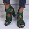 Women Pumps Sandals Summer Open Toe High Heels Low Block Heel Shoes Gladiator Zipper Thick With Sandals Wedges 2024 Mules Shoes