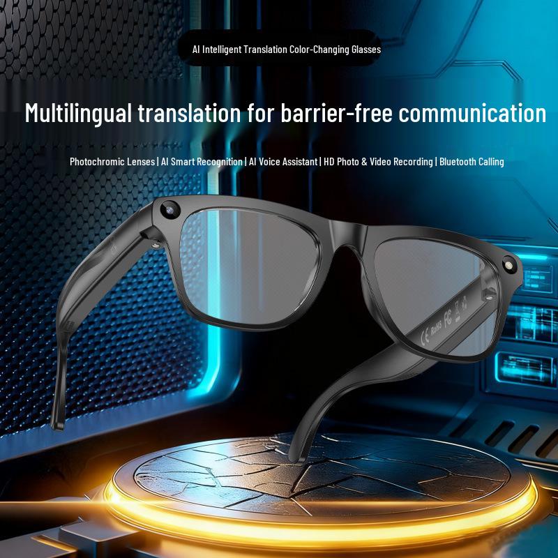 M65 AI Smart Glasses: Photosensitive, Color-Changing Bluetooth Eyewear for Music, Calls, Photography, Recording, and Translation.