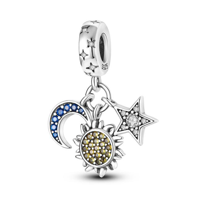 Звездная коллекция, подвески, бусины, серебро 925 пробы, солнце, звезды, луна, висячие подвески, подходят для оригинальных ювелирных изделий, браслета, ожерелья