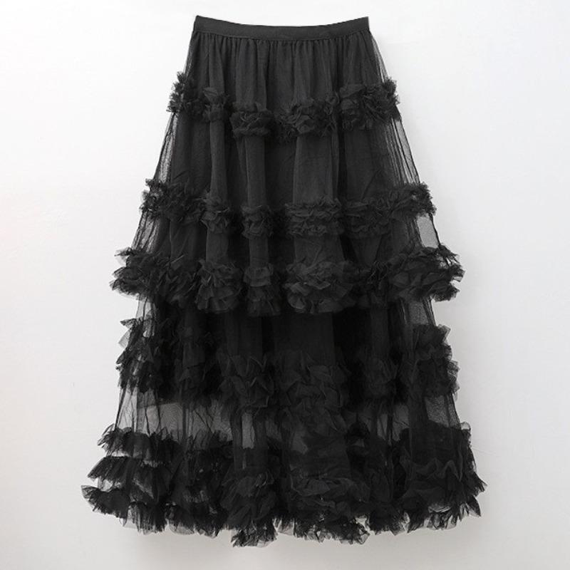 Юбка-свинг Heavy Work, многослойная юбка-торт, пышная юбка, универсальная однотонная юбка-трапеция с высокой талией, многослойная юбка-бюстье