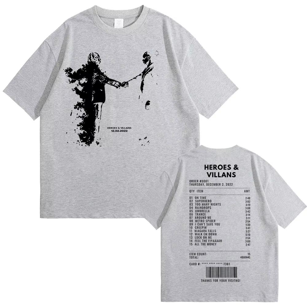 Rapper Metro Boomin Heroes  Villains Double Sided Print Tshirts Unisex Women Hip Hop Vintage Oversize Tshirt Unisex Cool Streetwear