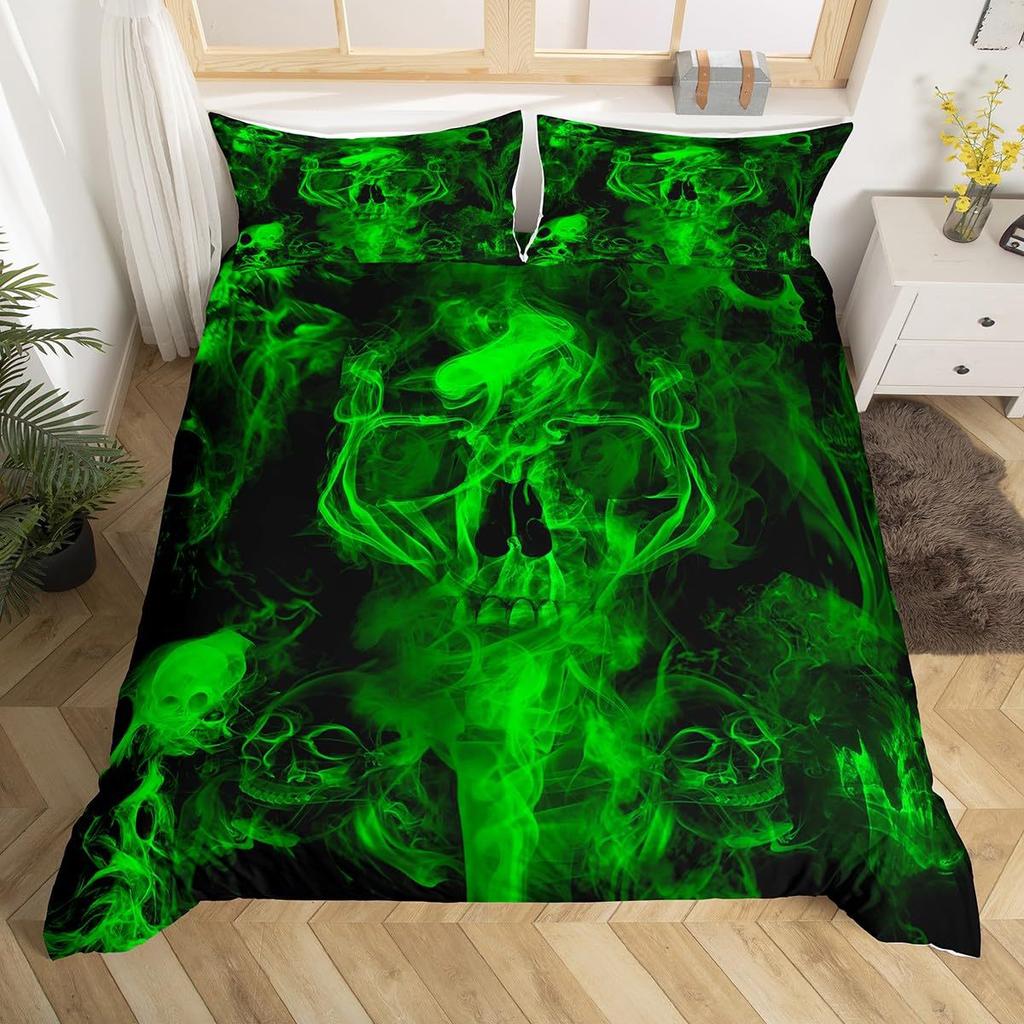 Gothic Skeleton Duvet Cover Set Pillowcase Skull Smoking Bedding Set,Soft Comfortable Duvet Cover For Bedroom