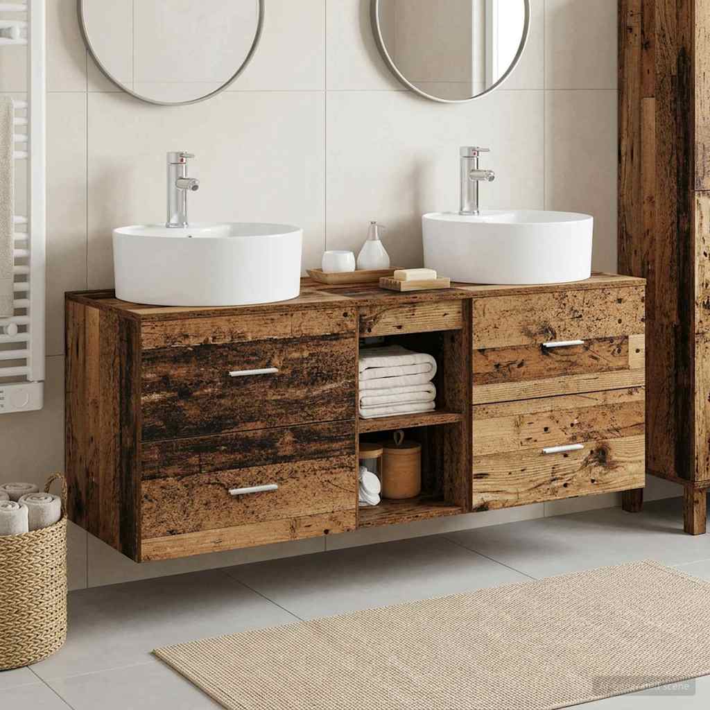 Bathroom Cabinet Set 3 pcs Reclaimed Wood 129 x 44.5 x 82 cm