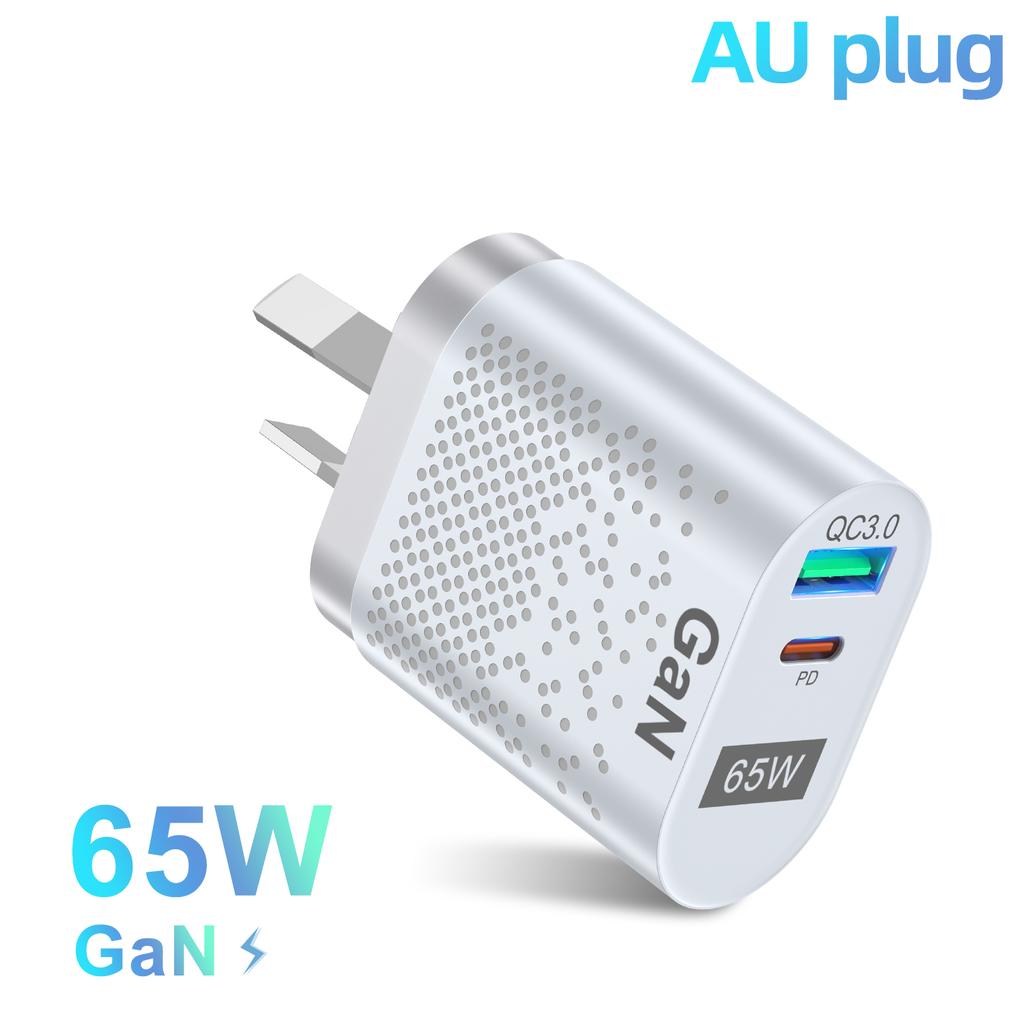 AU EU US UK Plug 65W GaN Charger Tablet Laptop Fast Charger USB Type C Quick Charger Mobile Phone Charger For iPhone POCO