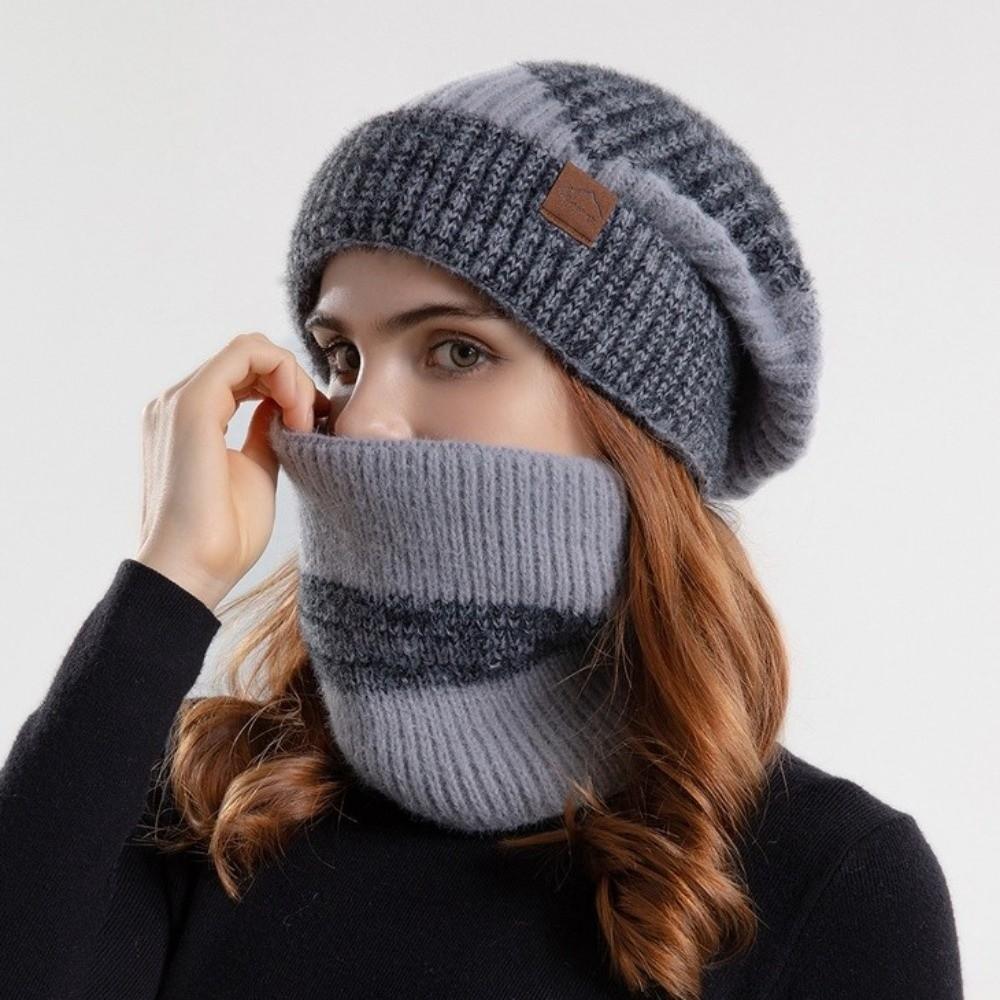 Soft Winter Beanie Hat Scarf Set Thicken Warm Wool Hat Neck Warmer Thermal Knit Cap Cold Weather