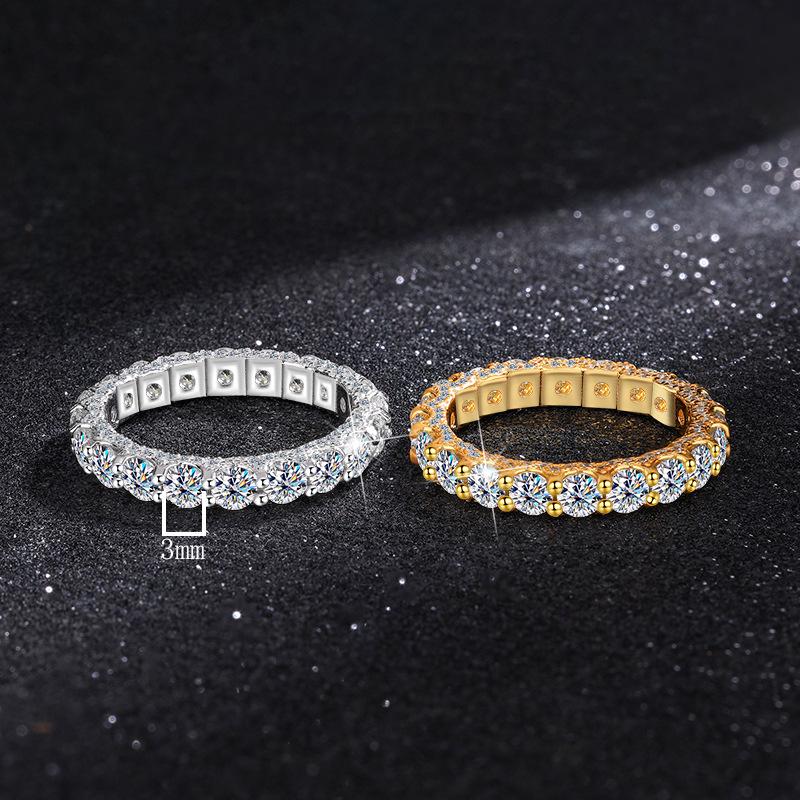 Кольцо-дорожка из стерлингового серебра 925 пробы с муассанитами паве, полностью усыпанное бриллиантами, с платиновым покрытием