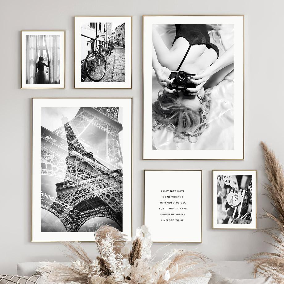 Wall Art Canvas Painting Paris Towel Champagne Fashion Girl Black White Home Decor Posters And Print Living Room Wall Pictures