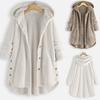 Plus Size Women Fleece Irregular Long Sleeve Button Pocket Hooded Coat