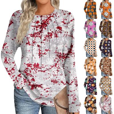 Женская мода повседневная Хэллоуин длинный рукав круглый вырез топ