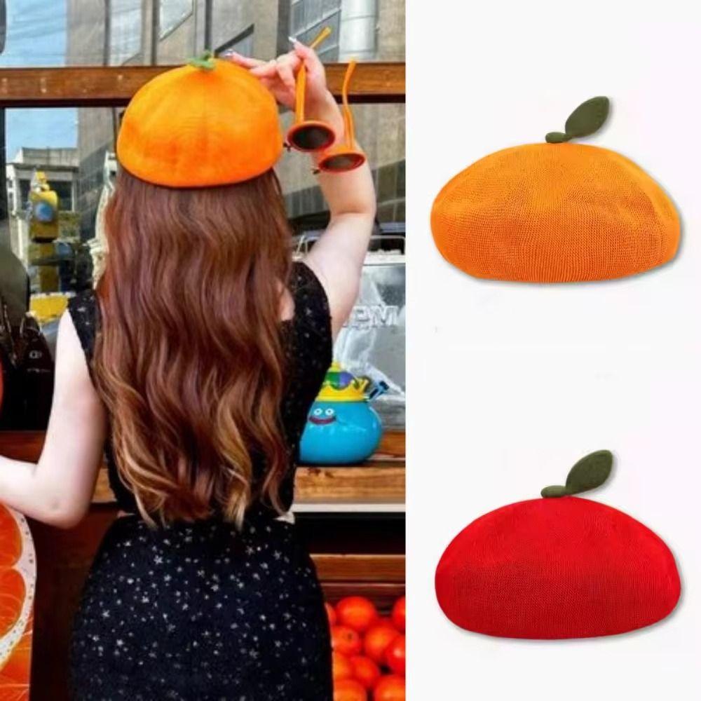 Little Leaf Girl Painter Hat Pink Peach Beanie Beret Cap Japanese Beret Fruit Caps Spring Summer