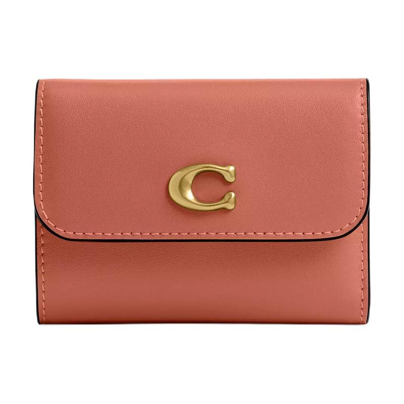 COACH Essential 10 three-dimensional letter engraved metal accessories calfskin wallet women's dark peach deep peach color