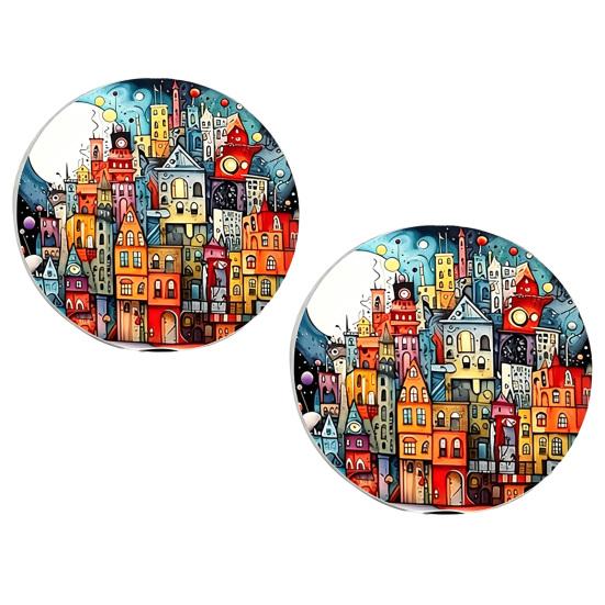jijijing 2PCS Car Coasters, Oil Painting Print, Decorative Non-Slip Thermal Pads, Stain-Resistant Easy to Clean Cup Holders, for Home Kitchen