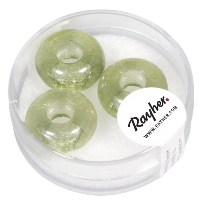 Perle verre, gr.Trou"Magic Flair", 16mm, vert menthe, trou 6 mm , transparent, boîte 3 pièces