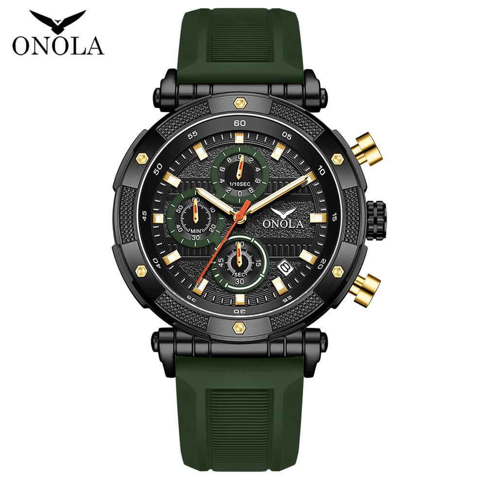 Men's Three Eye Timing Calendar Dial Fashionable Multifunctional Quartz Wristwatch Waterproof Silicone Strap Luminous Student Sports Watch