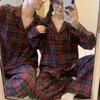Korean Style Red Plaid Pajamas Set: Comfortable, Casual Homewear for Couples