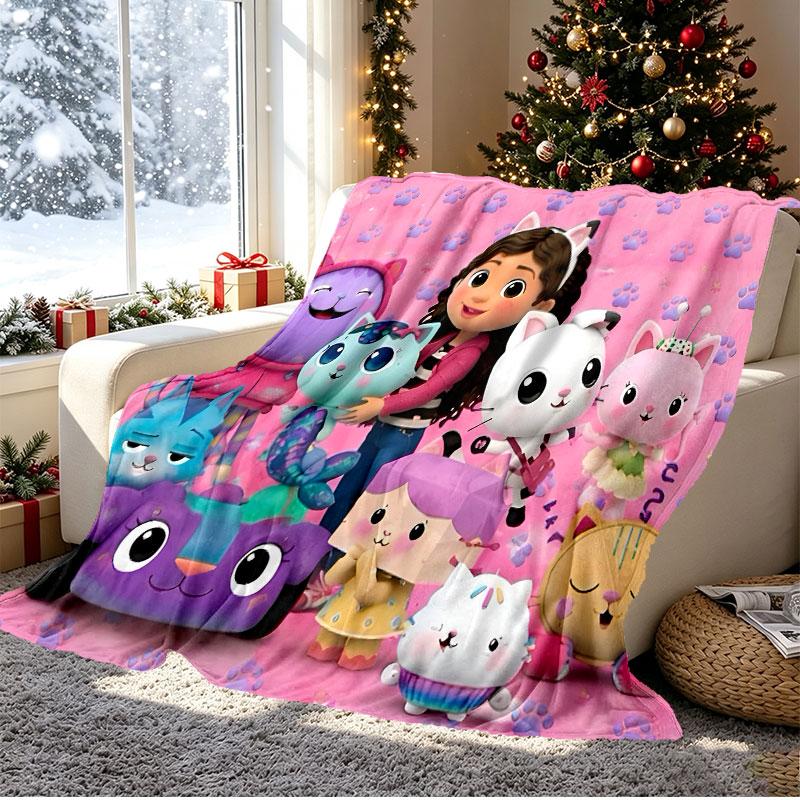 Gabby's Dollhouse Pattern Blanket for Home Decoration, Bed, Sofa, Car Travel, Camping, Suitable for All Seasons, Birthday Christmas Gift