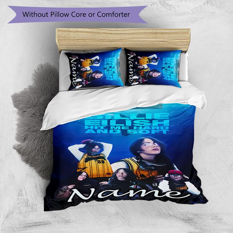 3pcs Custom Name Billie Eilish Bedding Set Duvet Cover Closure Includes 1 Duvet Cover & 2 Pillowcases for All Seasons Bedroom Decor
