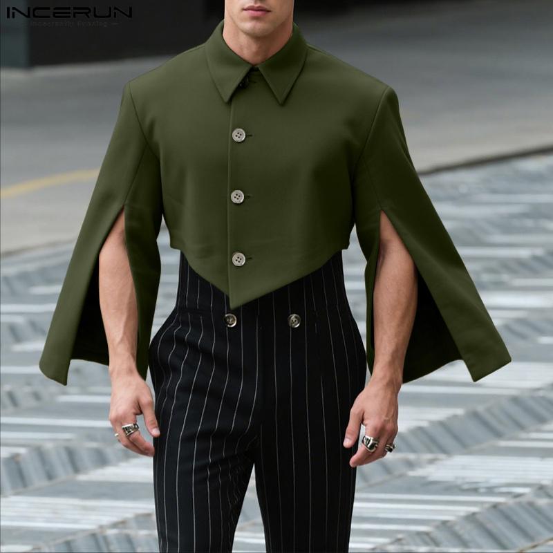 INCERUN Мужские пиджаки с лацканами, разрезами, длинными рукавами, асимметричным кроем, укороченные, свободного кроя