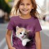 Футболка с короткими рукавами и круглым вырезом с принтом 3D Cat - летний подарок для девочек, активный отдых на свежем воздухе и повседневная мода