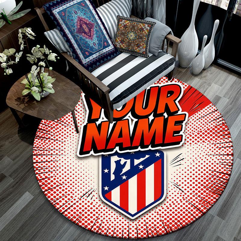 Custom Name,Atletico Grit round rug,Rugfor Living Room Bedroom Playroom ,Non-slip Floor Mat,Holiday and Birthday Gifts.chl