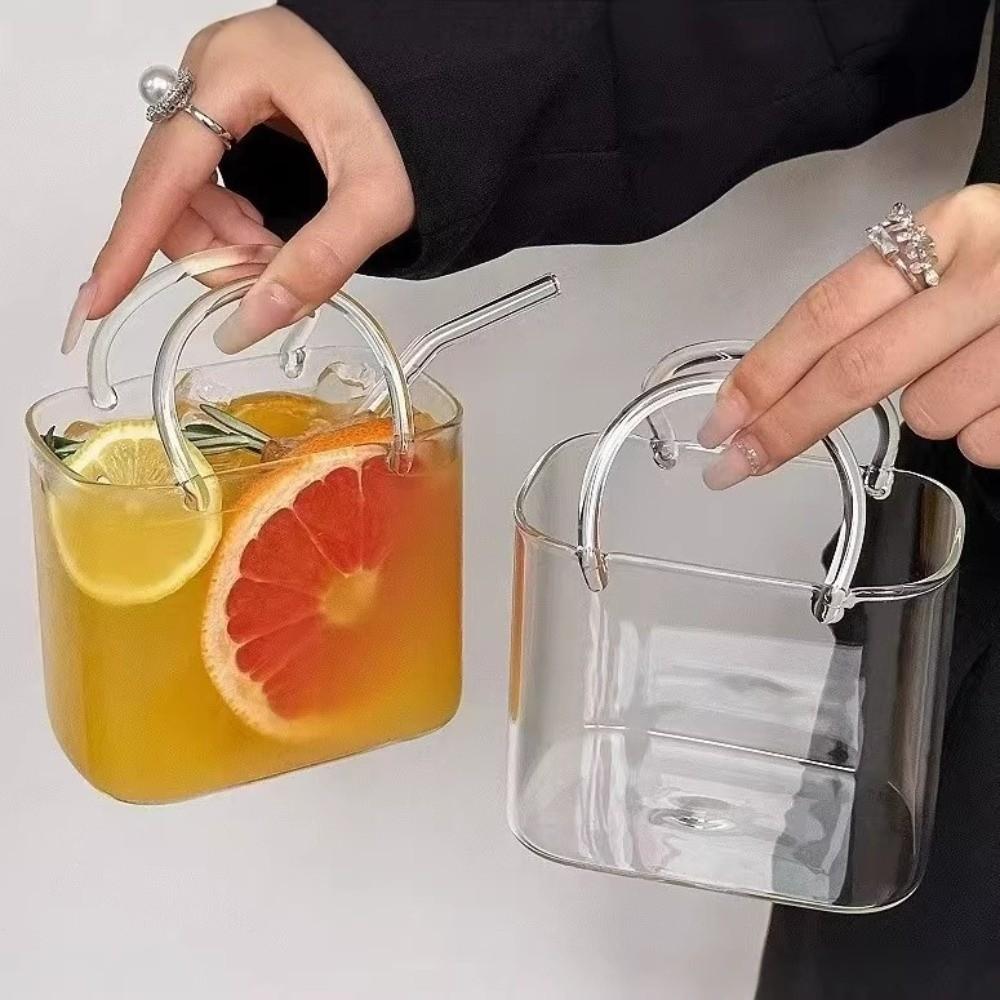 Unique Shape Handbag Glass Cup Large Capacity Juice Cup Creative Wine Cup Summer Drink