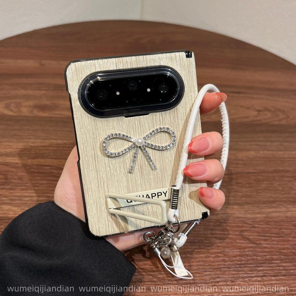 Чехол для складного телефона Huawei PuraXMax с узором из блестящей кожи и бантом из страз, защитная крышка центрального шарнира.
