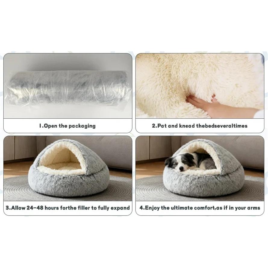 Cozy Cat Bed Shell-Shaped Semi-Enclosed Sleeping Nest, Warm Soft Plush Pet Mattress Pad for Cats, Small Dogs and Kittens