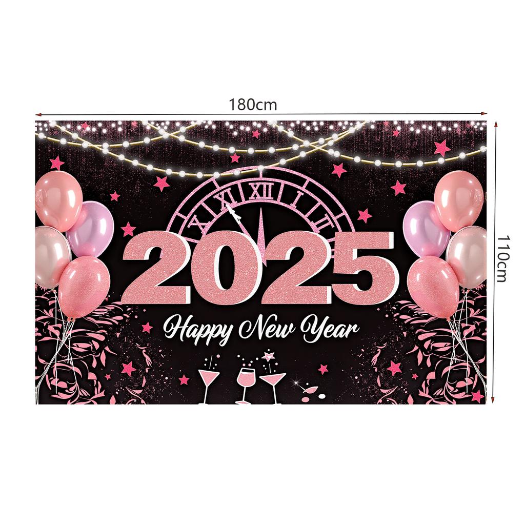 2025 С Новым годом Розовый тематический фон для вечеринки с часами, воздушными шарами, баннером для семейной вечеринки, украшением дома, фотографиями, фоном, новым в