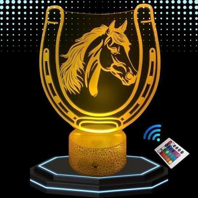 Светодиодная 3D настольная лампа, Лошадь, Многоцветная, Пульт ДУ, Сенсорная, Верховая езда, идея рождественского подарка