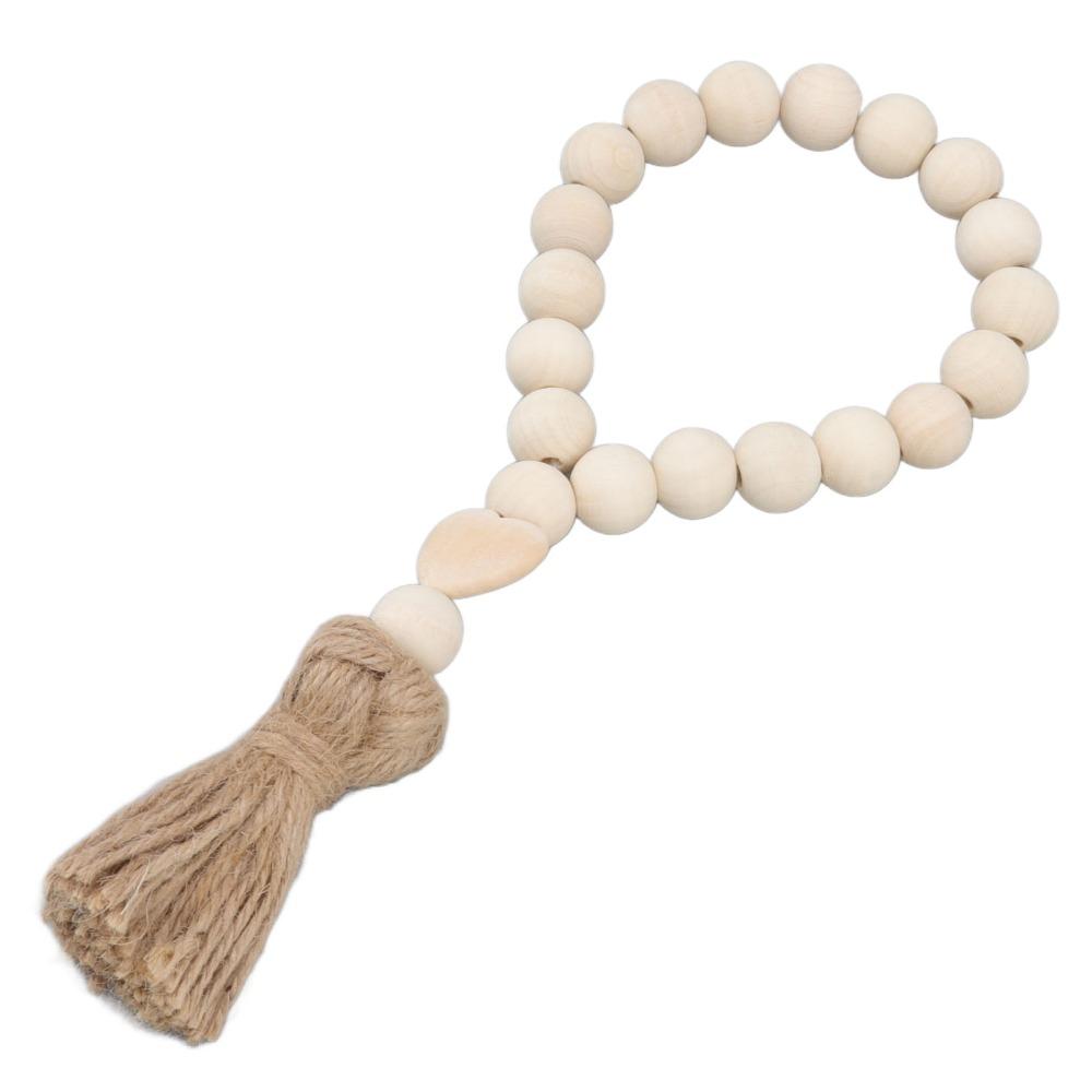 Light Brown Farmhouse Wooden Bead Strand Hanging Tassel Bead Ornament Candlestick Winding Bead