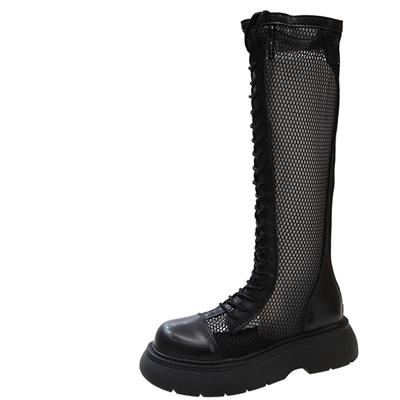Мода 2024 Лето Сетчатые Высокие Сапоги Женские Воздухопроницаемые Сетчатые Рыцарские Сапоги Толстые Полые Носки Носки Длиной До Колена Крутые Сапоги