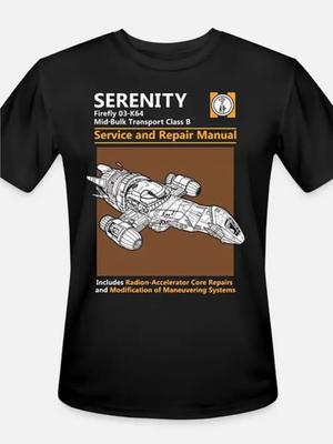 Футболка SERENITY Graphic Большого Размера с Дизайном Космического Корабля - Смелый Белый Текст и