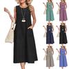 Women's Fashion -Color Round-Neck Sleeveless Casual Dress With Pockets
