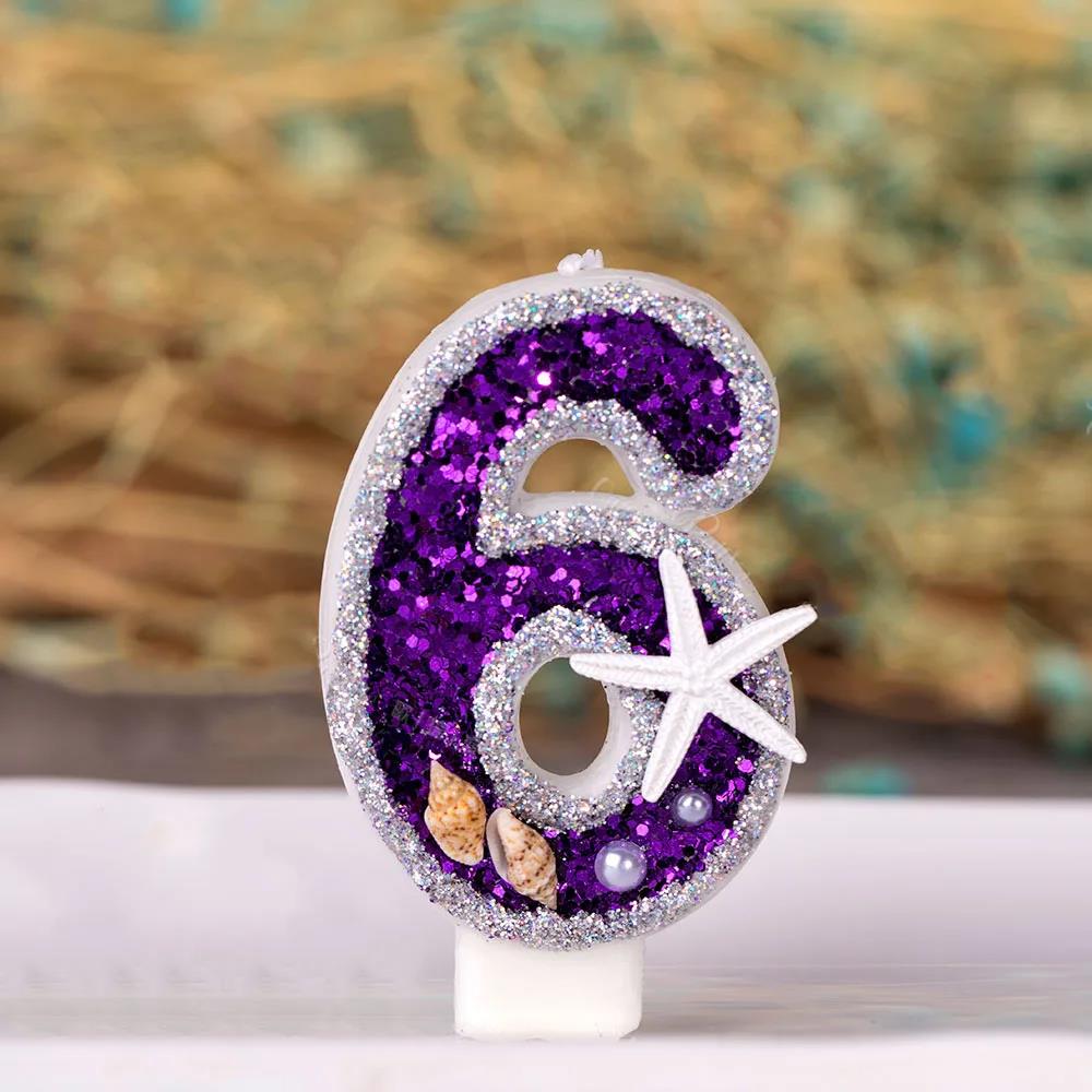 Birthday Candle 1 Year Mermaid Birthday Candle for Cake Sparkly Blue Seafish Candle Topper for Party Decorations Supplies 1