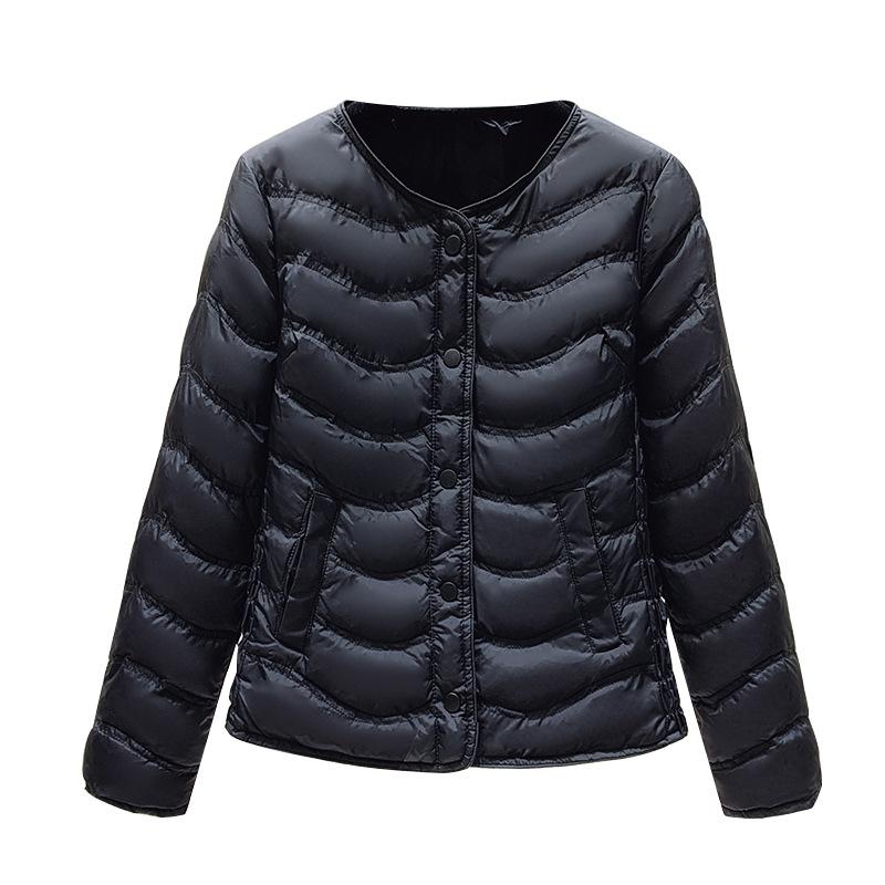 Inner Pot Warm and Lightweight Cotton Jacket for Women's Autumn and Winter Round Neck Short Cotton Jacket