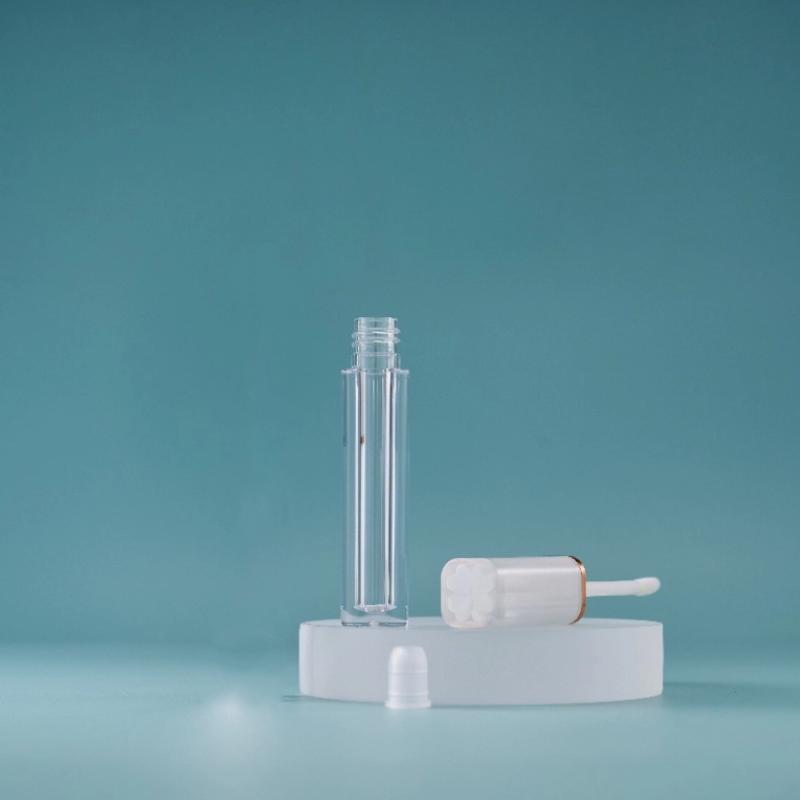 1pcs Empty 4ml Transparent Lipgloss Tubes With Brush Round Cosmetic Lipgloss Tube Clear Lip Balm Refillable Reusable Bottle