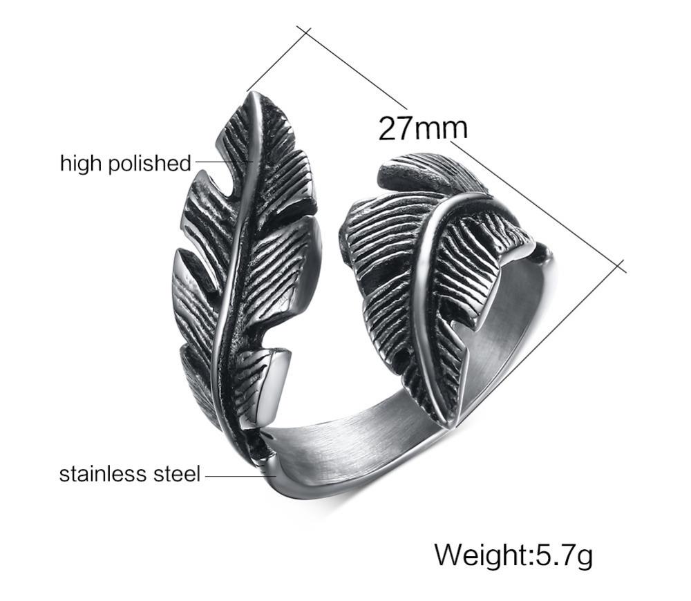 European and American Feather Leaf Open Ring - Retro Style for Men and Women, Trendy Couple's Tail Ring