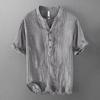 Men's Retro Linen Leisure Solid Color Short-Sleeved Top, Raw Linen V-neck Slightly Wrinkled T-shirt, Original Ecology
