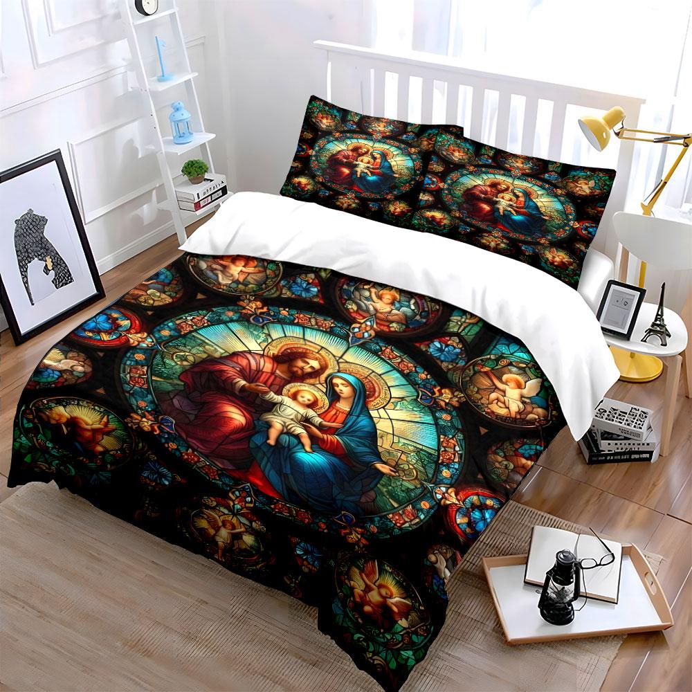 Stained Glass Religious Art Bedding Bedding Duvet Cover Set Duvet Cover Pillowcases (1 * Duvet Cover 2 * Pillowcases, without duvet insert)