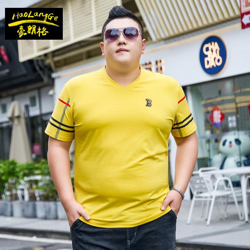 Мужская футболка больших размеров с v-образным вырезом и короткими рукавами Fat People, хлопковая эластичная рубашка из ледяной ткани, топы