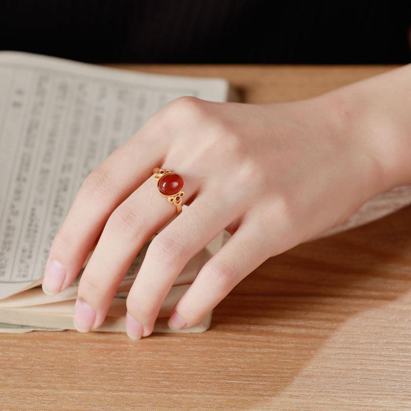 Старинные золотые изделия, инкрустированные натуральным красным сердоликом овальные кольца для женщин, простой креативный дизайн, открытие ретро, новинка в ювелирных изделиях