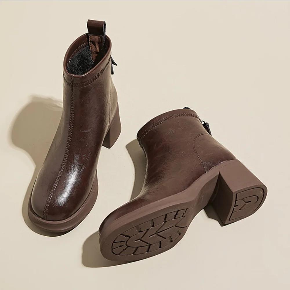 Ботильоны для женской осени и зимы Новые товары Платформа Кожаные Узкие Сапоги Задняя Молния Короткий Ботинок Женская Повседневная Обувь