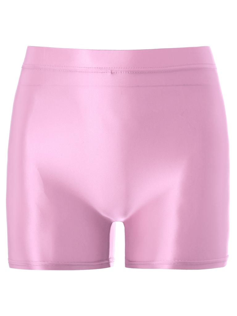 Womens Mid Rise Glossy Shorts Stretchy Waist Multi-Purpose Homewear