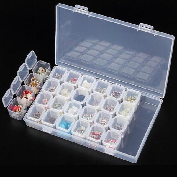 Fashion Plastic 28 Slots Nail Art Tools Jewelry Beads Storage Box Case Organizer