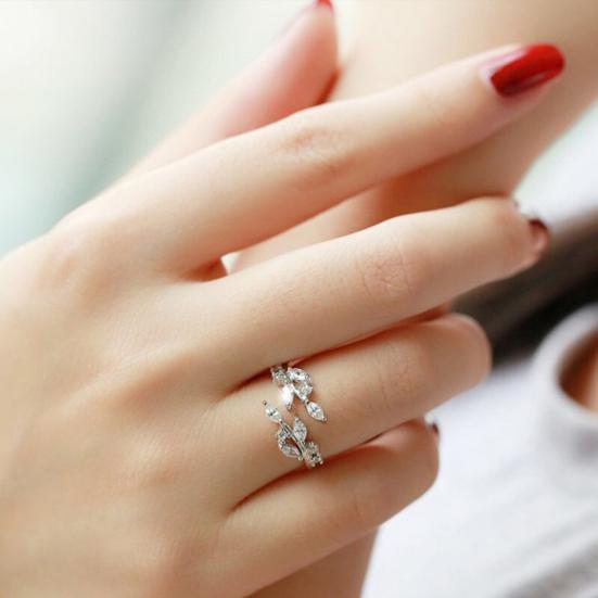 Женское регулируемое открытое кольцо со стразами, инкрустированное листьями, вечерние клубные украшения